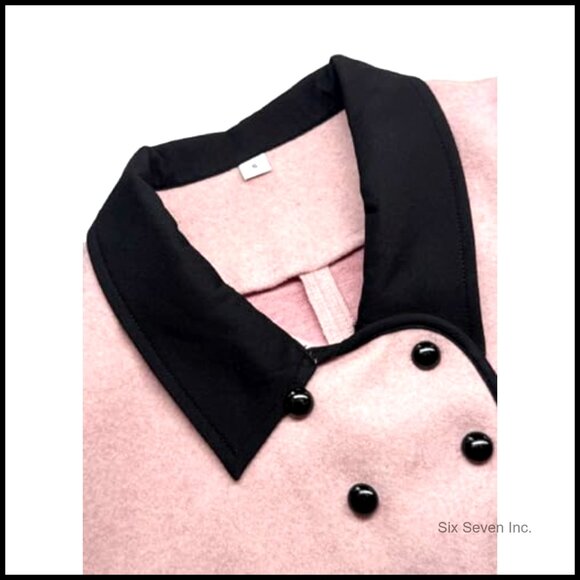 Women's Wool Blend Pea Coat Double Breasted Notch Lapel Long Sleeve - Picture 4 of 6